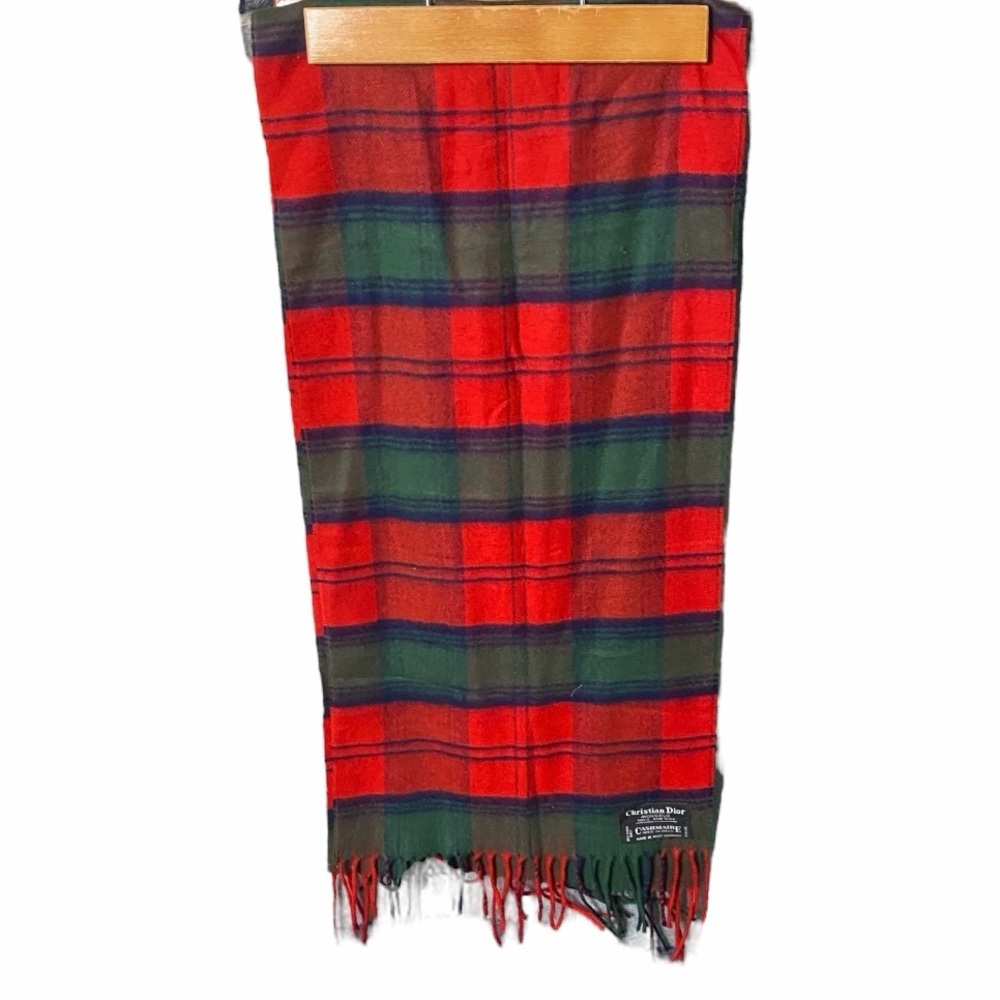 Dior Red and Green Plaid Knit Scarf - Picture 1 of 4